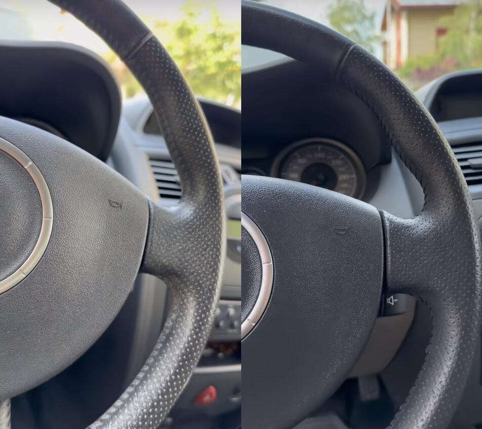 Untitled Lenkrad eines Fahrzeugs vor und nach der Reinigung