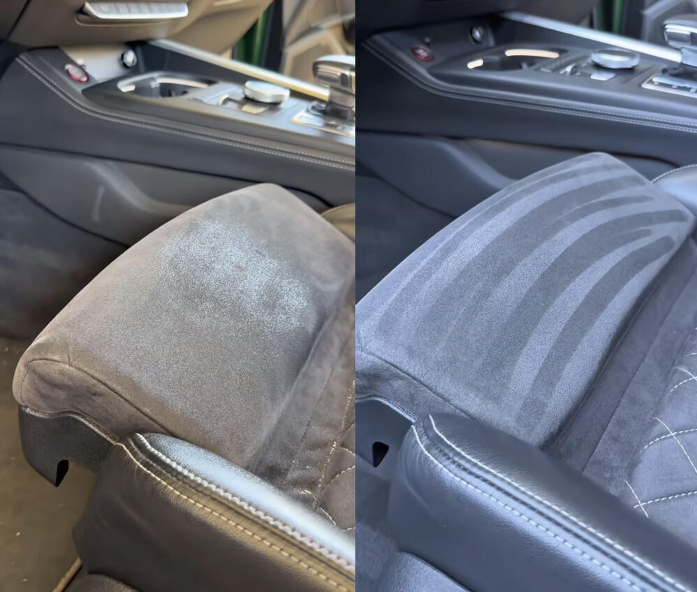 Untitled Armlehne aus Stoff im Auto vor und nach der Reinigung