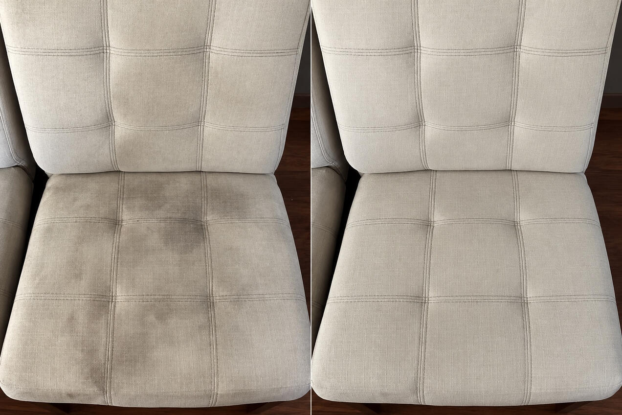 Untitled Stoffsofa vor und nach der Reinigung